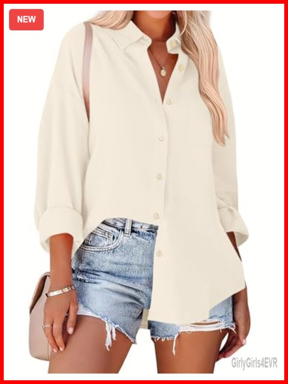 Women's Oversized Button Down Blouse Long Sleeve Pocket Work Shirt